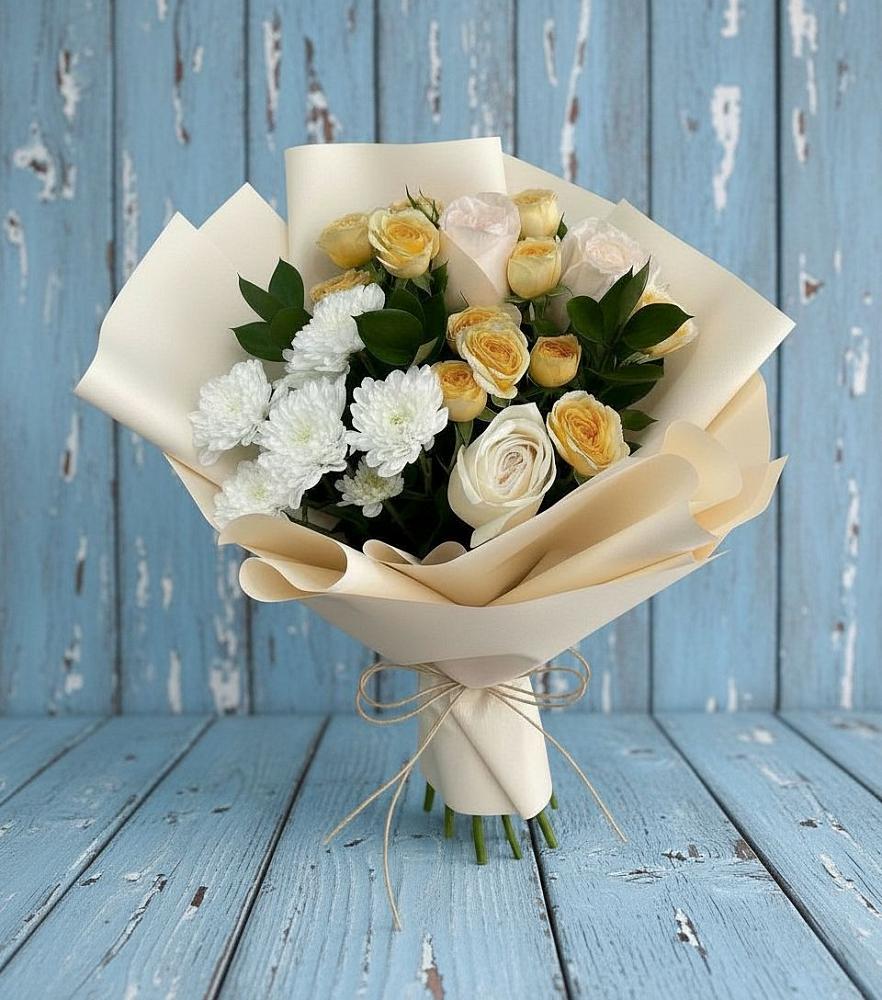 Букет цветов из: Розы и Хризантемы в Поселок опытного хозяйства Ермолино