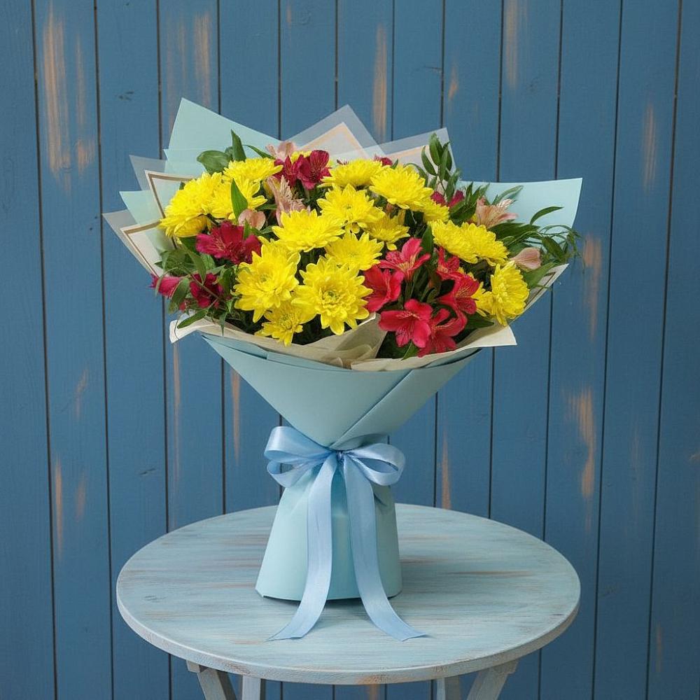 Букет цветов из: Альстромерии и Хризантемы в Поселок опытного хозяйства Ермолино