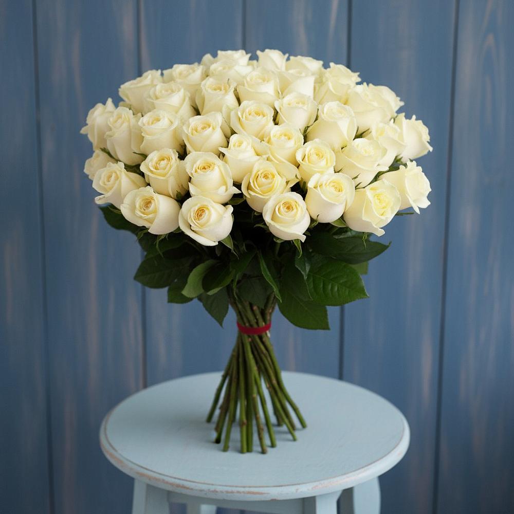 Букет 51 Белая роза Эдлесс Лав в Поселок опытного хозяйства Ермолино