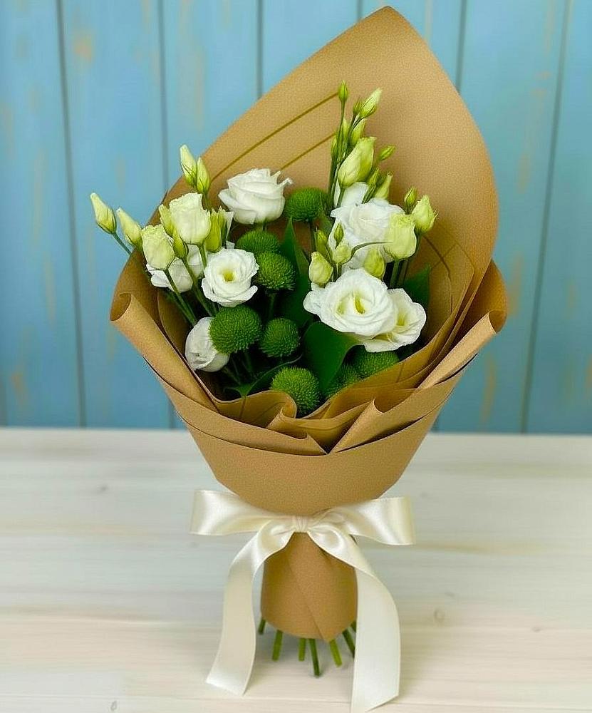 Букет цветов из: Хризантемы и Лизиантусы в Поселок опытного хозяйства Ермолино