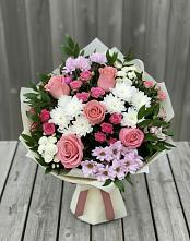Букет цветов из:  Альстромерии, Гвоздики, Розы и Хризантемы #REPLACE_PRED# Поселок опытного хозяйства Ермолино