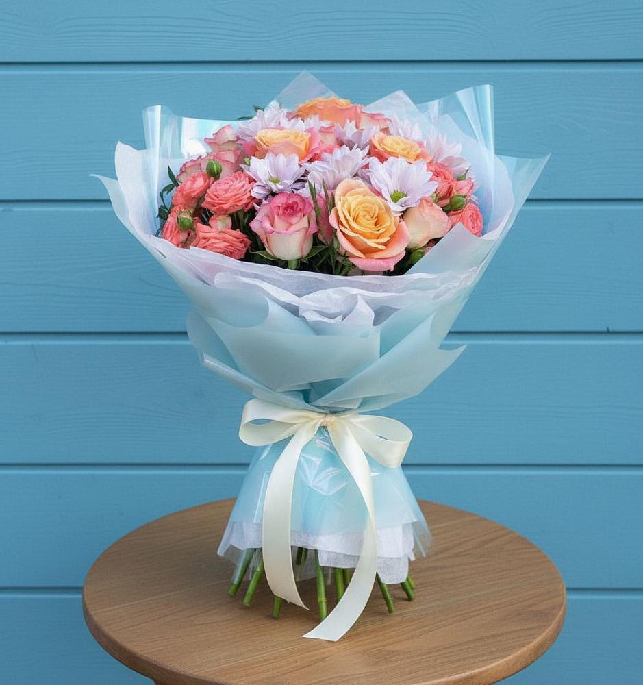 Букет цветов из: Хризантемы и Розы в Поселок опытного хозяйства Ермолино