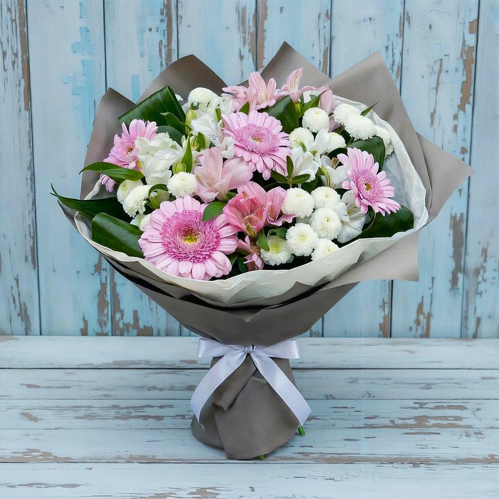 Букет цветов из: Герберы, Альстромерии и Хризантемы в Поселок опытного хозяйства Ермолино